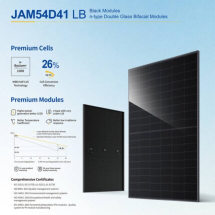 JA Solar 445W Solar Panel Full Black Bifacial Topcon N-Type Mono Half-Cell - 附加图 1